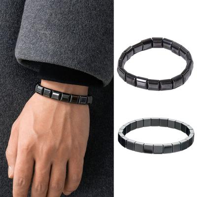 Men Bracelet Adjustable Black Gallstone Wristband Smooth Surface Stretchy Bracelet Jewelry Accessories