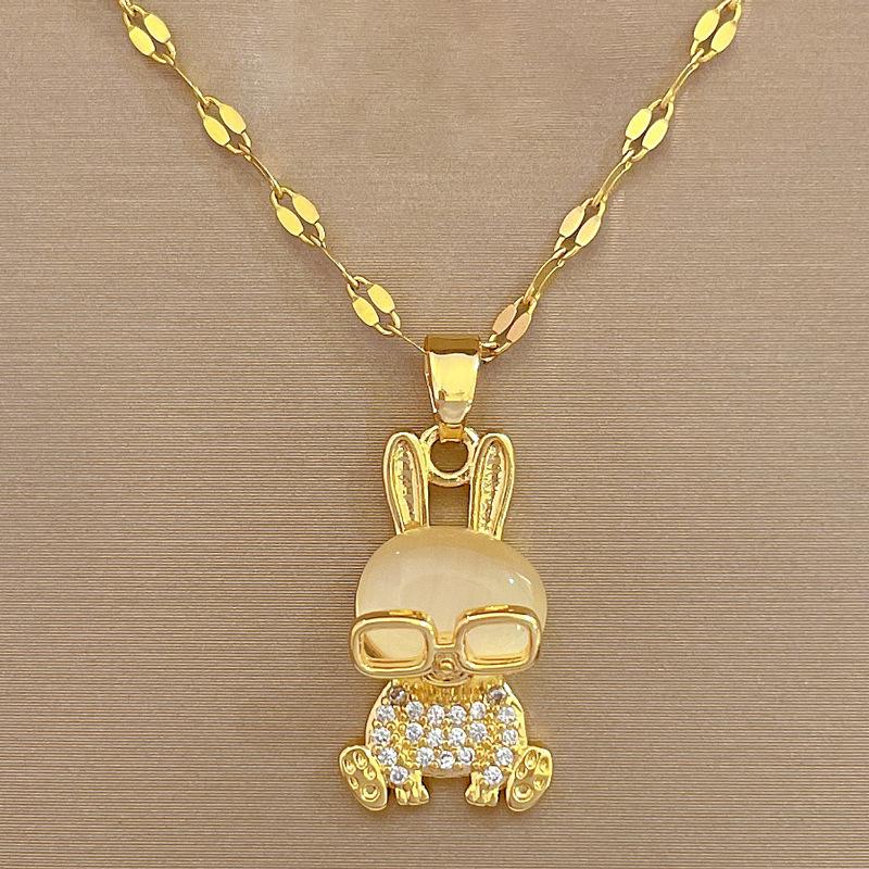 Light Luxury Temperament Gorgeous Glasses Rogue Rabbit Necklace Female Versatile Collarbone Chain Titanium Steel Chain