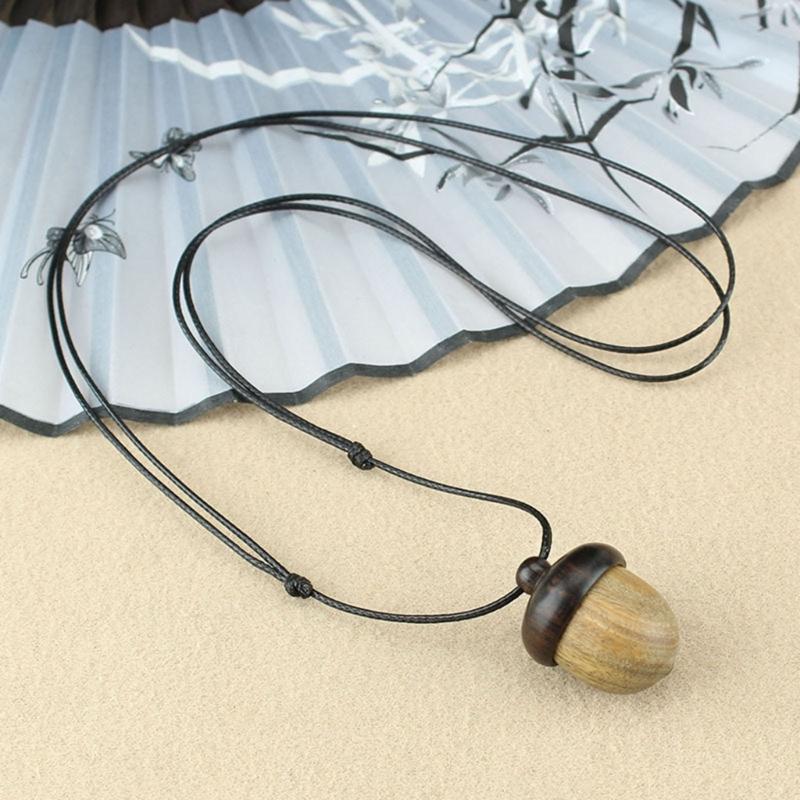 Retro Twist Ebony Acorn Pendant Gawu Box Long Necklace Simple Literary Men and Women Jewelry Wishing Bottle Jewelry