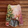 Women's Casual Fashion Round Neck Top Christmas Print Long Sleeve Knit Pullover