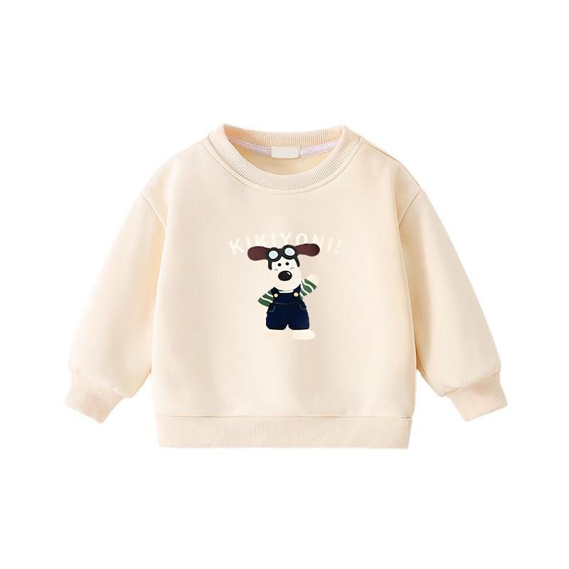 Popular Korean-Style Kids' Round Neck Long Sleeve Velvet-Lined Loose Hoodie