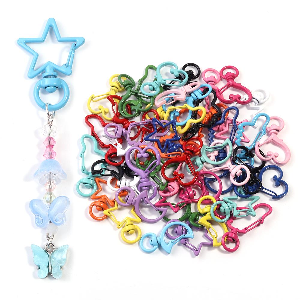 10Pcs Colorful Lobster Clasps Heart Star Moon Shaped Lobster Clasp Snap Hooks DIY Key Ring Bags Chains Jewelry Making Findings