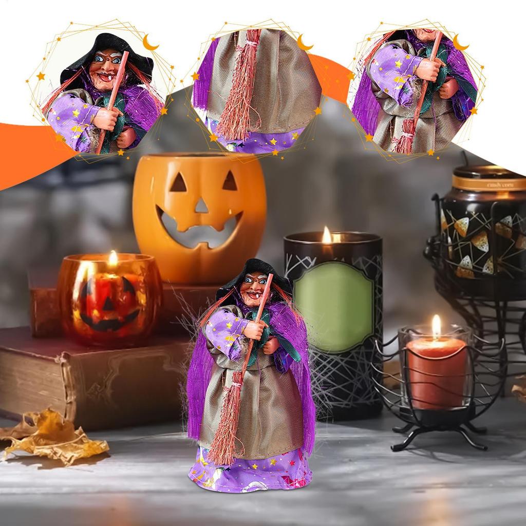 Halloween Figurines Halloween Witch Figurines Vintage Figure With Broom For Fireplace Haunted House Props Porch Party Apartment