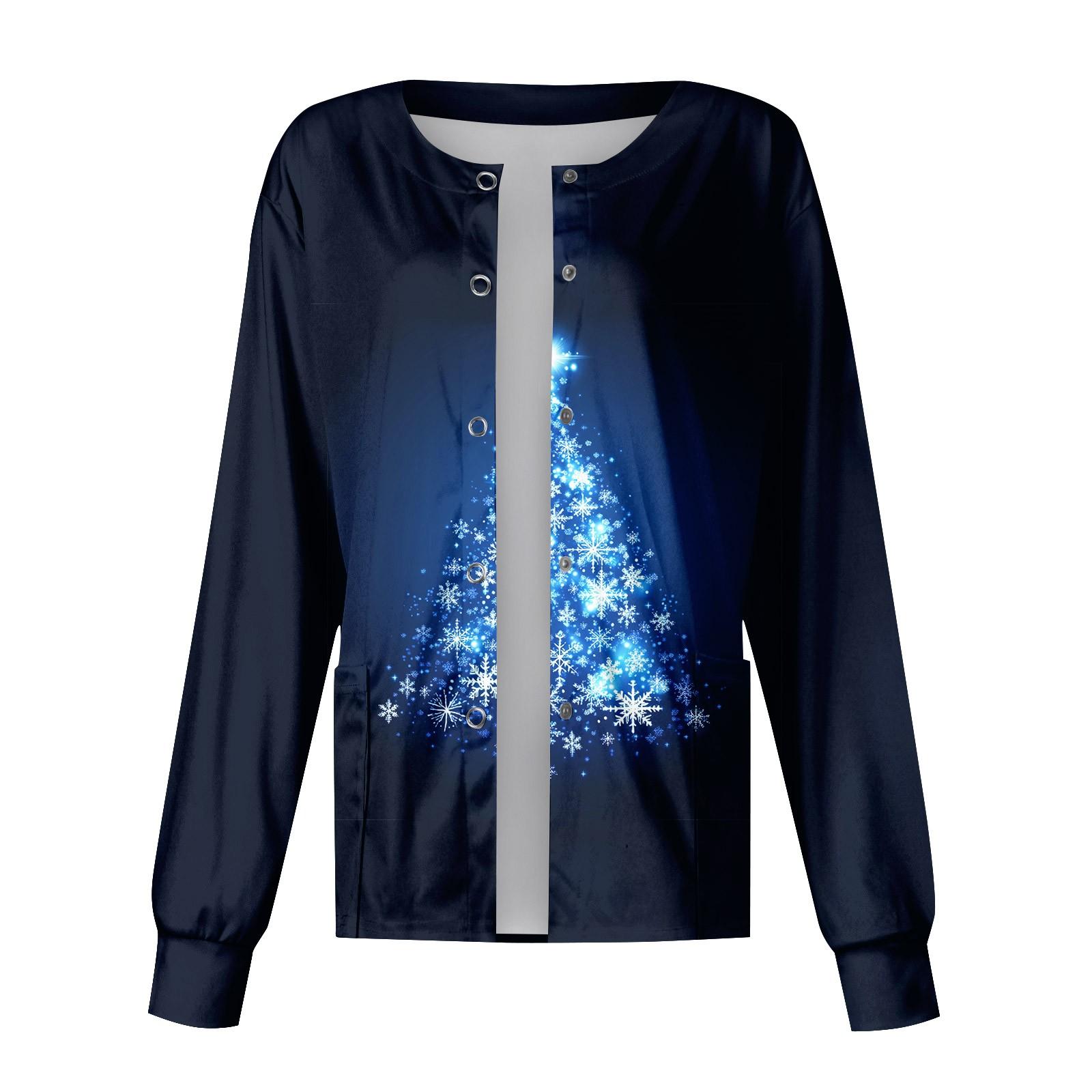 

Женский однобортный защитный комбинезон с длинным рукавом, рисунком, карманом, рождественским принтом, воротником-стойкой, кардиганом и курткой L