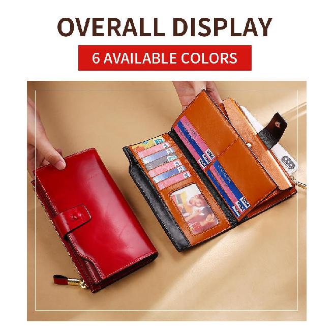 Vintage Luxury Women Wallet Genuine Leather Long Zipper Clutch Purse Large Capacity Card Holder Wallet