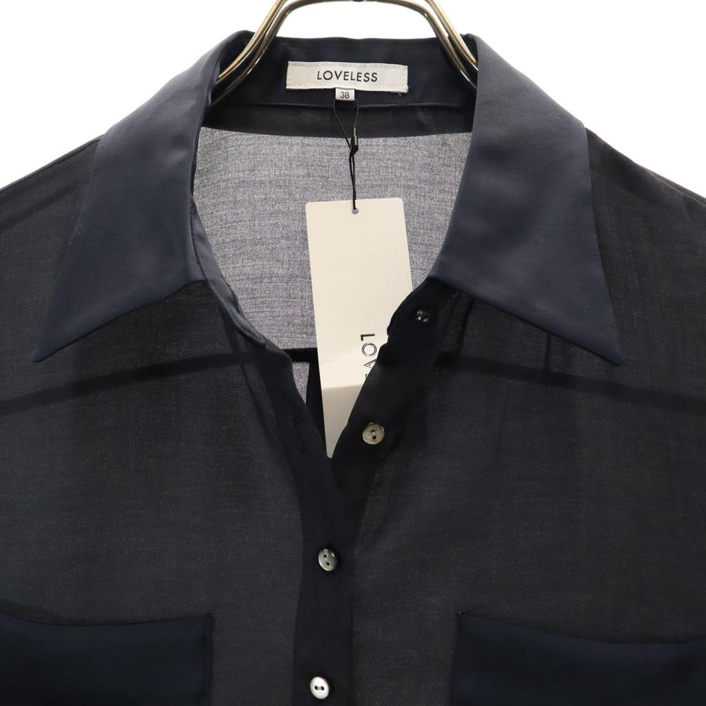 Unused LOVELESS Long Sleeve Sheer Long Shirt 38 Dark Blue See Through Women Used