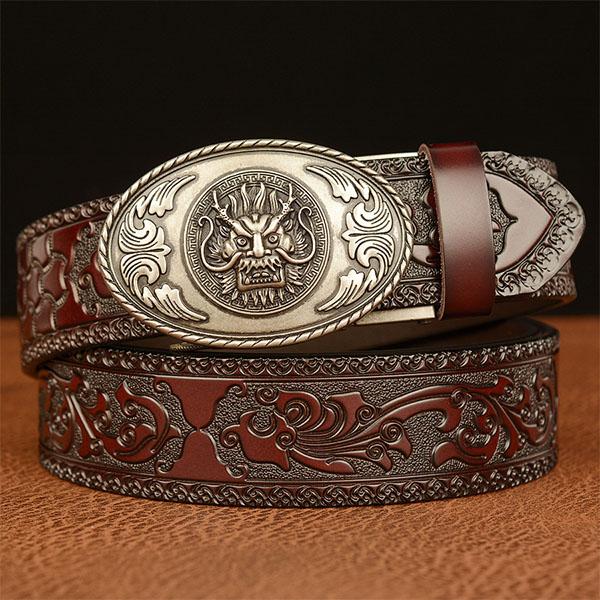 Fashion Belt Genuine Leather Belt for Men Carving Pattern Automatic Buckle Belt Strap for Jeans