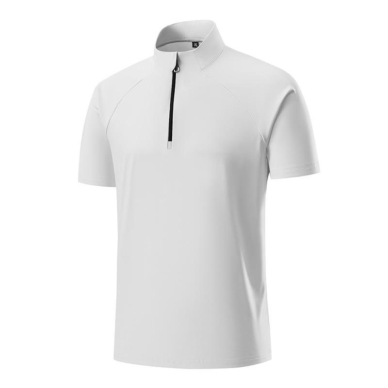 Men s White Stand Collar Half Zip Short Sleeve Sports Polo Shirt M белый
