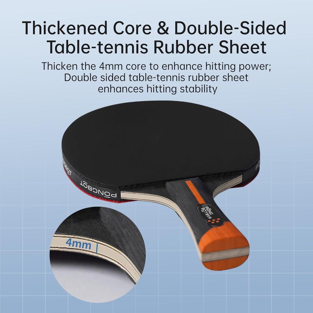 PONGBOT Five-Star Ping Pong Paddle, Professional Level Table Tennis Racket with Hard Case, Carbon Fiber, 7-Ply Blade, Premium Rubber, for Competitive