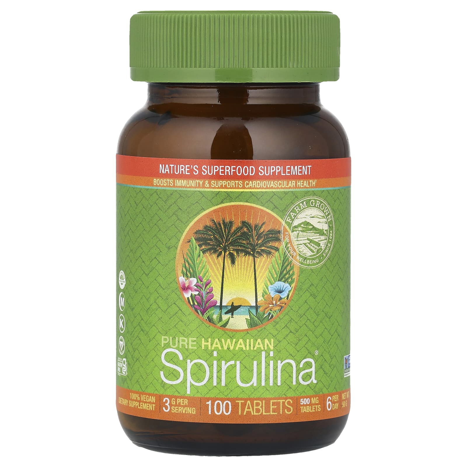 

Pure Hawaiian Spirulina®, 500Mg, 100 Tablets