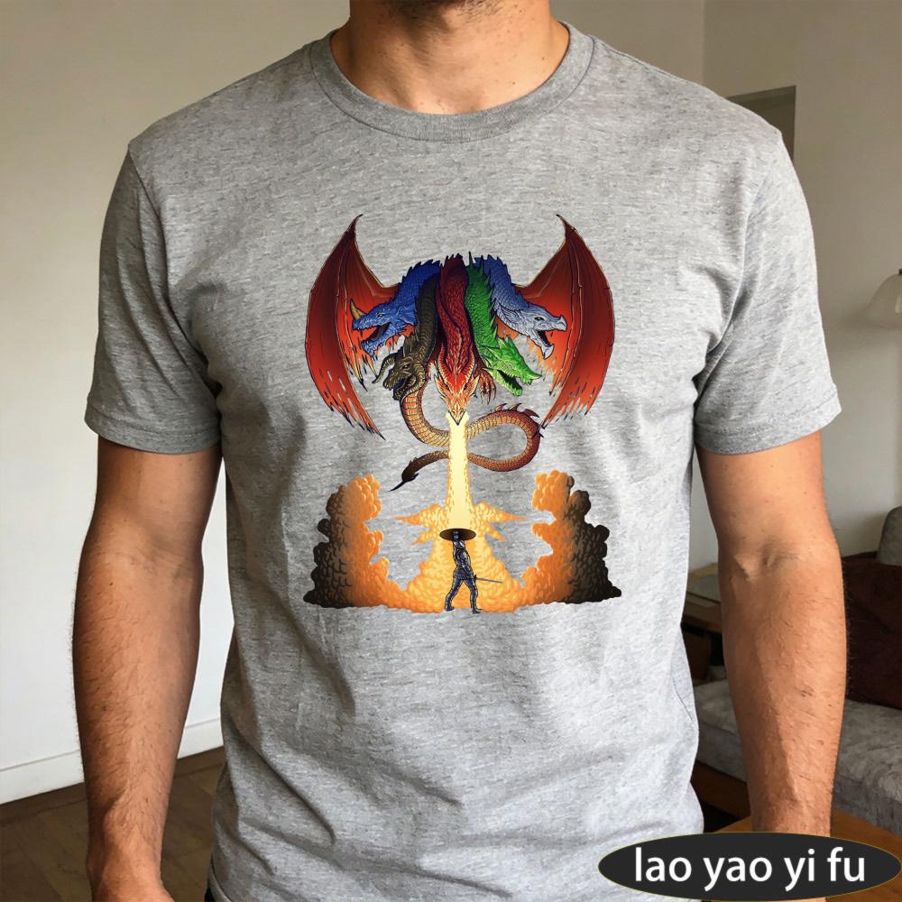 DD Tiamat Fire Breath Battle Scene Art Print TShirt Unisexs Epic Fantasy Gaming Short Sleeve DUNGEONS DRAGONS Series tee Tops
