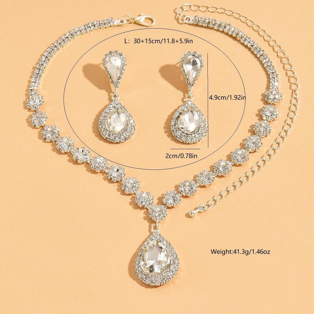 Colorful Crystal Water Drop Necklace & Earring Set for Women - Wedding & Party Jewelry (3 Pcs)