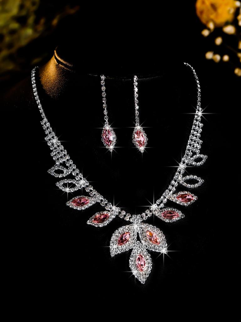 Conjunto de Colar e Brincos de Diamante de Luxo Acessórios para Festa Vestido de Casamento Jantar Corrente de Colar e Brincos de Strass da Moda para Meninas