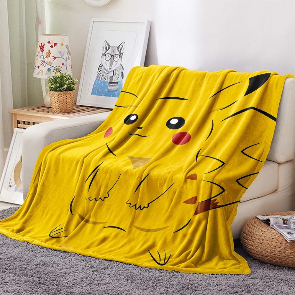 Happy Pikachu  Print Flannel Blanket, High quality Comfortable for All Seasons, Home Decor, Warmth and Comfort