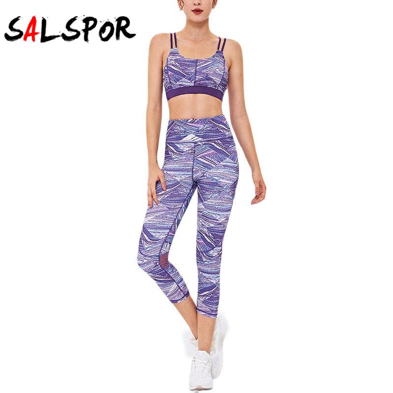 

Женский сетчатый бюстгальтер с красивой спинкой и принтом, одежда для фитнеса, йоги, костюм из двух предметов