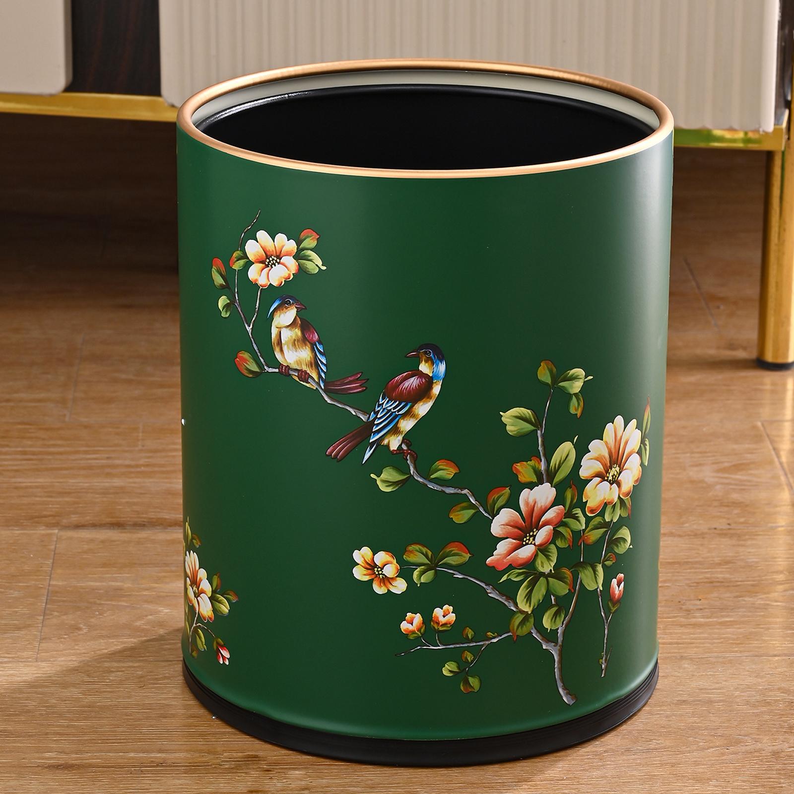 

Retro Flower Bird Trash Can Double Layer Iron Paint Process Wastebasket Living Room Bedroom Kitchen Bathroom Trash Can Gifts 12L зелений