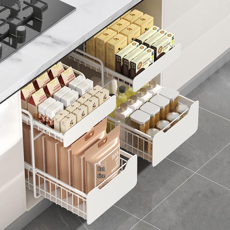 Estante para Fregadero de Cocina Multifuncional con Cestas Extraíbles y Almacenamiento para Especias