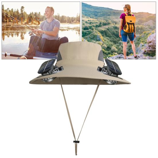 Pánský rybářský klobouk se solárním ventilátorem široký okraj sluneční klobouk větruodolný design rybaření kempování turistika solární ventilátor klobouk se 2 ventilátory