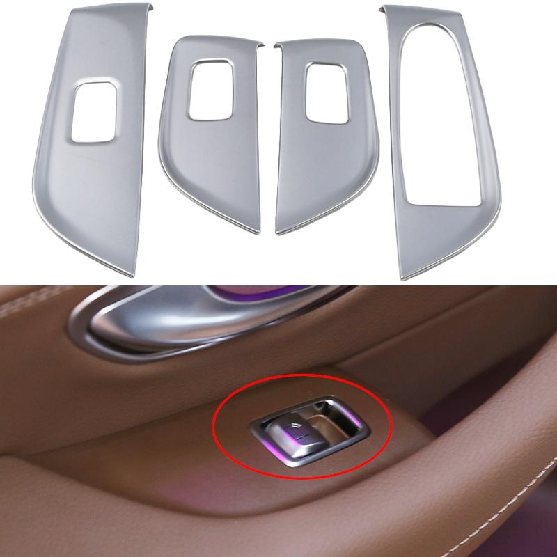 Carbon Fiber Silver Inner Door Armrest Window Lift Switch Button Cover Trim For Mercedes Benz E Class W213 2016- Car