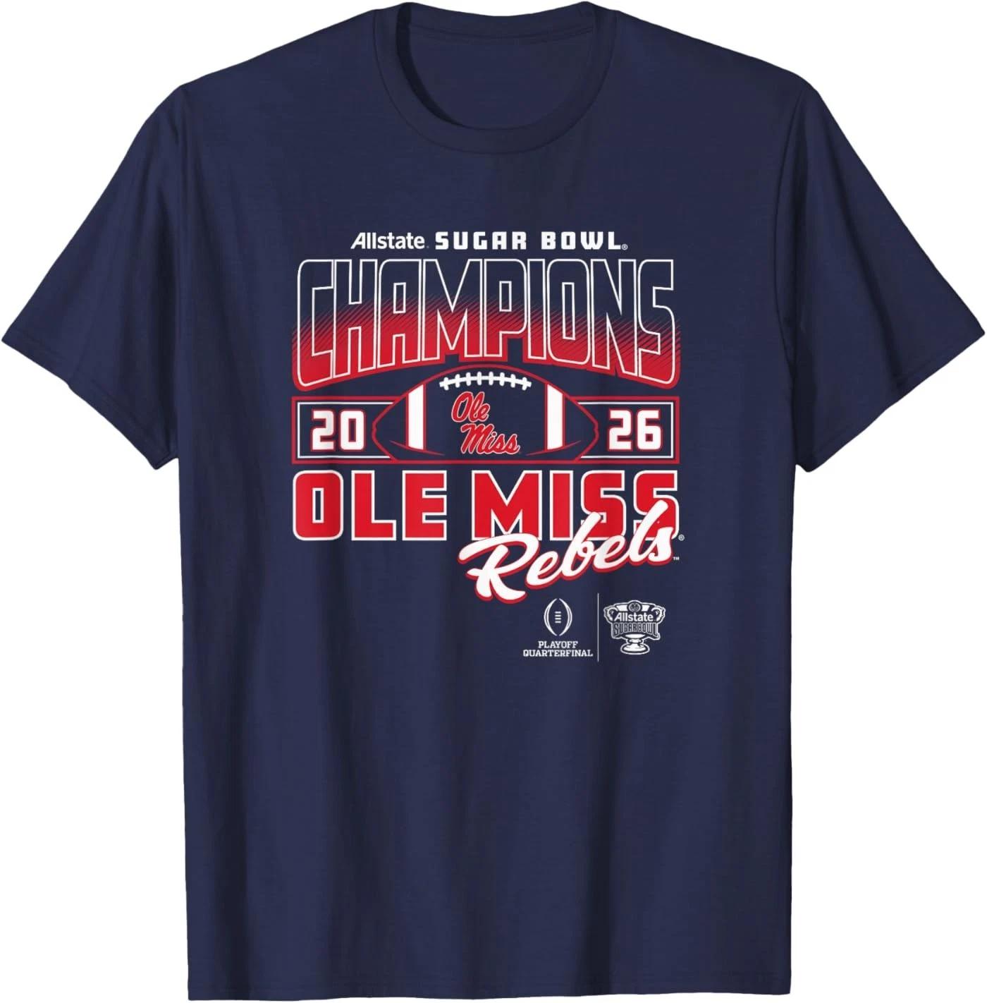 Mississippi Ole Miss Rebels Sugar Bowl Champs 2026 CFP Navy T-Shirt M