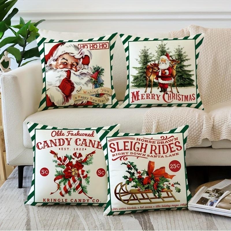 Christmas Theme Pillowcase Santa Claus Carriage Pillow Cover Suitable for Home Room Living Room Sofa Cushion Cover Gift