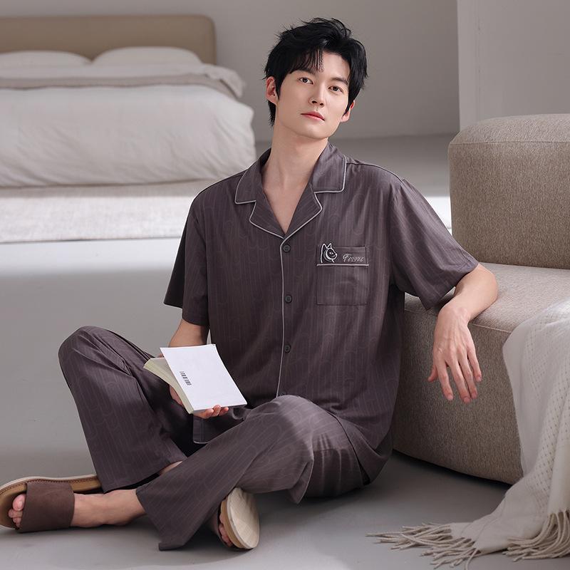 Pajamas Men's Summer Modal Thin Short Sleeve Trousers 1011 New Pullover Loose Youth Homewear Set