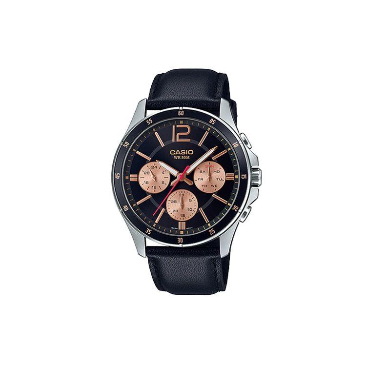 

Casio Standard Series Enticer Limited Edition Steel Heart Unicorn Business Quartz Watch Leather Strap Men watches Black MTP-1374L-1A2 Black Dial