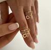 Nwe Stainless Steel 18 K Gold Plated Sun Rings For Women Natural Stone Inlaid In Hollow Metal Texture Ring Trendy Jewelry