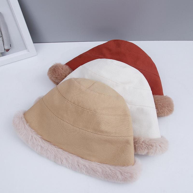 Winter Plush Hat for Women Korean Style Lamb Velvet Fisherman Hat Warm Ear Protection  Cold Protection Basin Hat  Bucket Hat  Large Brim