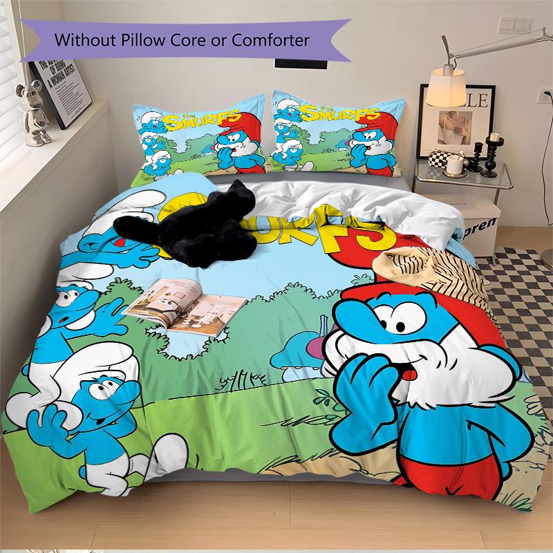 Smurfs Adventure Print 3Pcs Bedding Setduvet Cover With 2 Bedropillowcase Home Birthday Gift