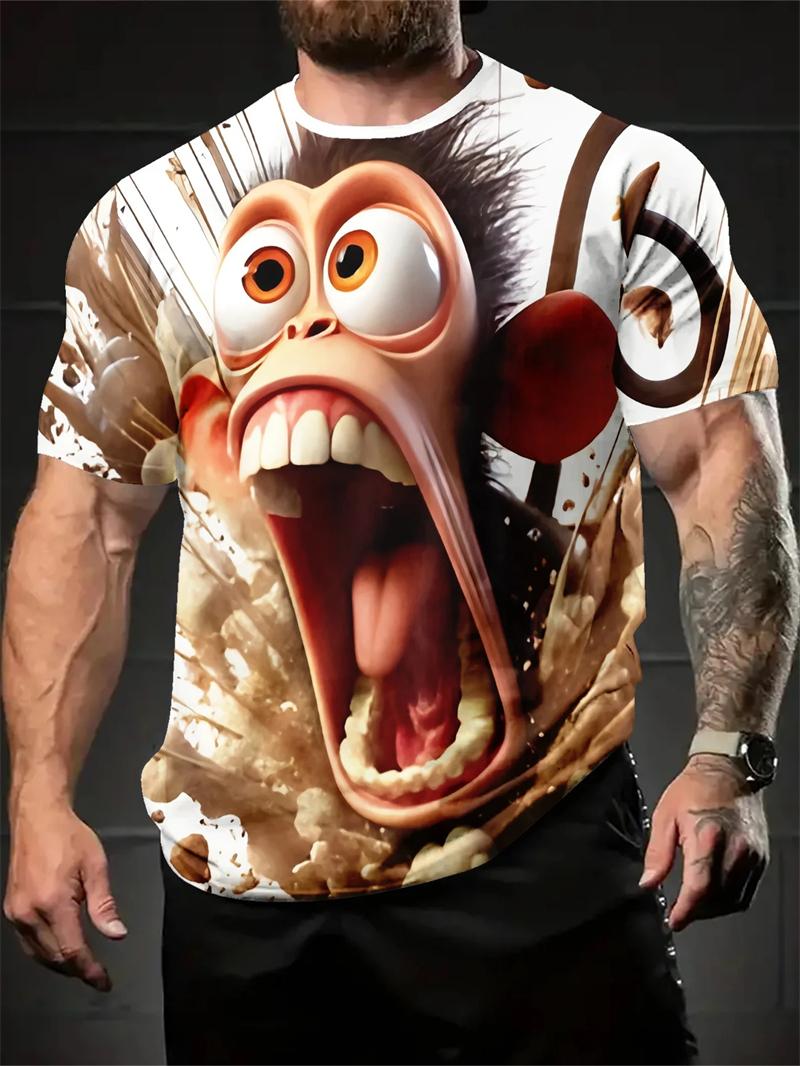 2025 Men s Casual T-shirt Creative Fun 3D Printing Men s T-shirt Round Neck Knitted Fabric Breathable Men s Top Funny T-shirt M