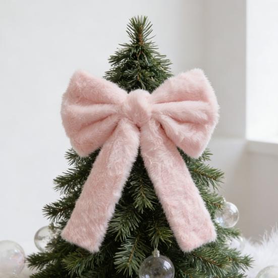 Large Pink Fluffy Bow Valentine's Day Decor for Gift Wrapping Christmas Tree Topper Cute Romantic Wall Door Decoration