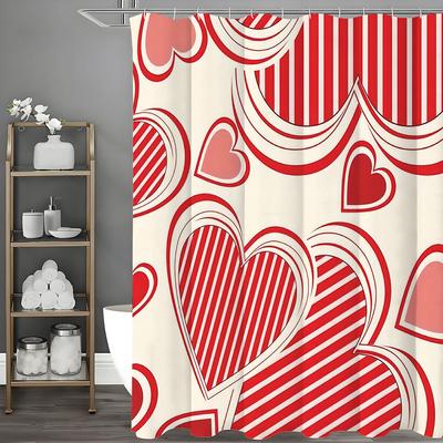 Red Love Duschvorhang, Badezimmer Dekorativer Duschvorhang, Wasserdichter Duschvorhang mit Haken