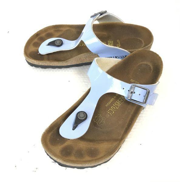 BIRKENSTOCK Comfort Leather Sandals Cork 22.5 35 Light Blue Made in Germany Shoes Sandal