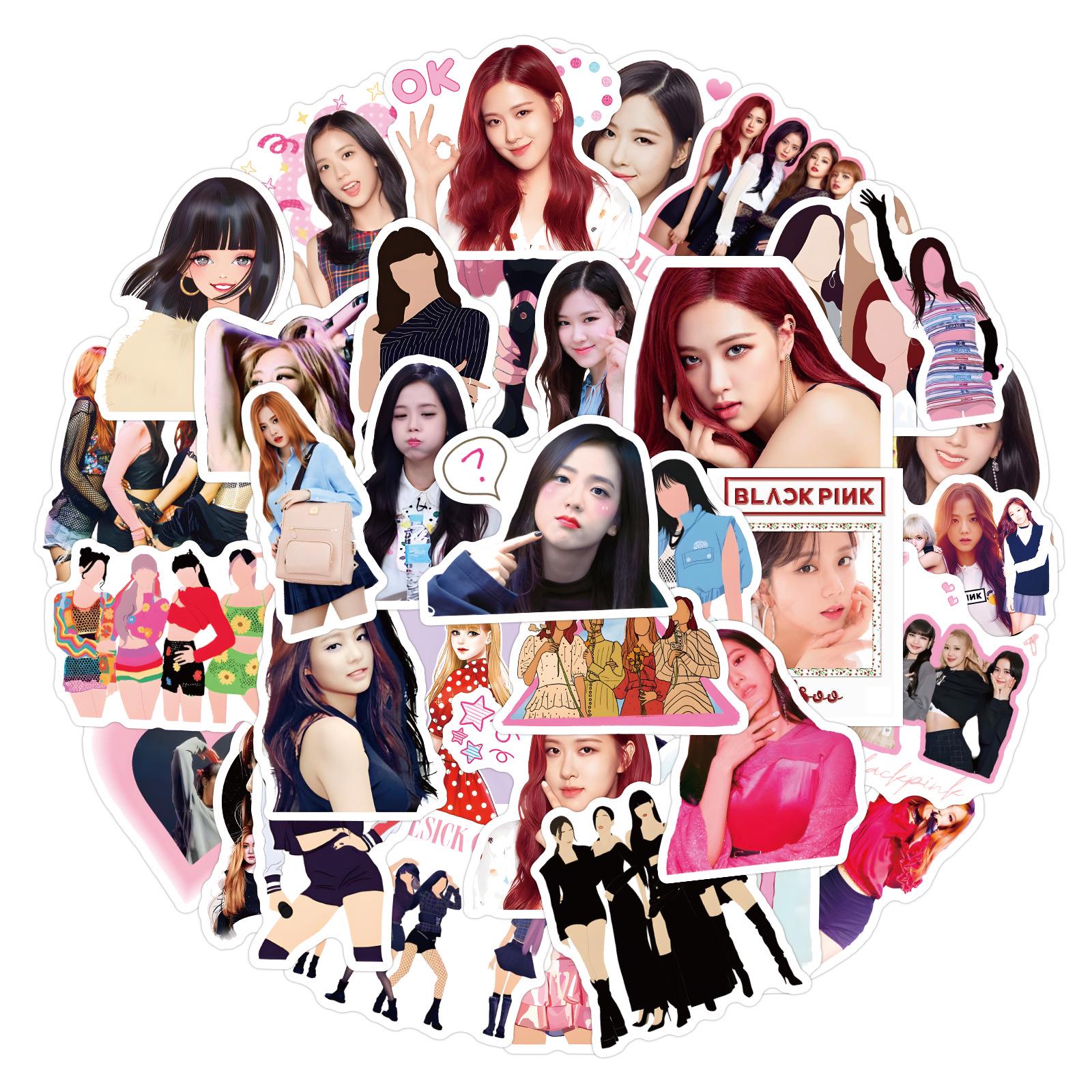 Koreanische BLACKPINK Aufkleber - 50 Blatt Kim Ji-soo, Kim Ji-nee, Park Chae-young Journaling Star Aufkleber black
