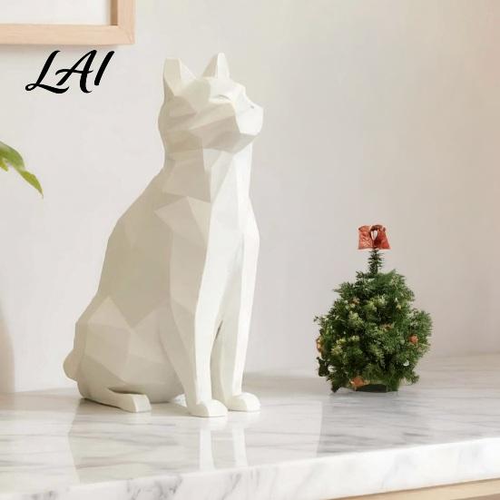Modern Cat Figurine Geometric Figurine 3D Printed Low-Poly Sculpture Minimalist Statue Artistic for Home Table Shelf Decoration Durable