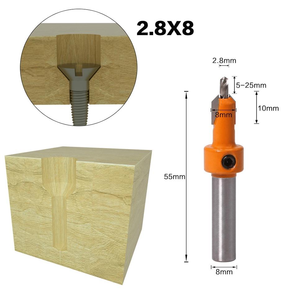 Wood Milling Cutter 8mm Shank HSS Woodworking Countersink Router Bit Set Screw Extractor Remon Demolition