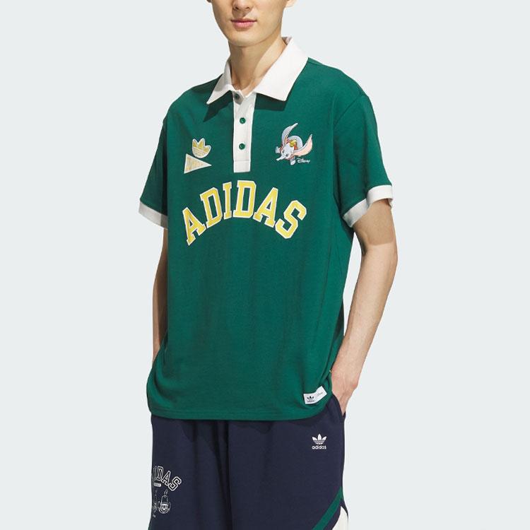 adidas Originals Dumbo Sportswear Cartoon Logo Embroidery Colorblock Short Sleeve Polo Unisex Tops Green IN1077