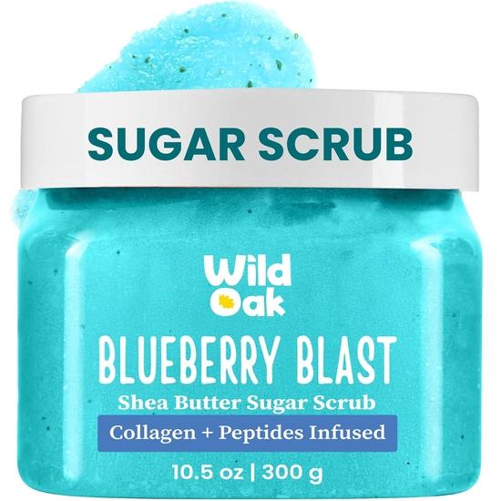 WildOak Blueberry Blast Sugar Body Scrub | 300g | Kojic & Hyaluronic Acid, Ceramides, Collagen & Peptides | De-Tan & Brightens Dark Areas