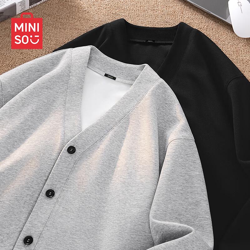 MINISO Men's V-Neck Loose Knit Cardigan Sweatshirt