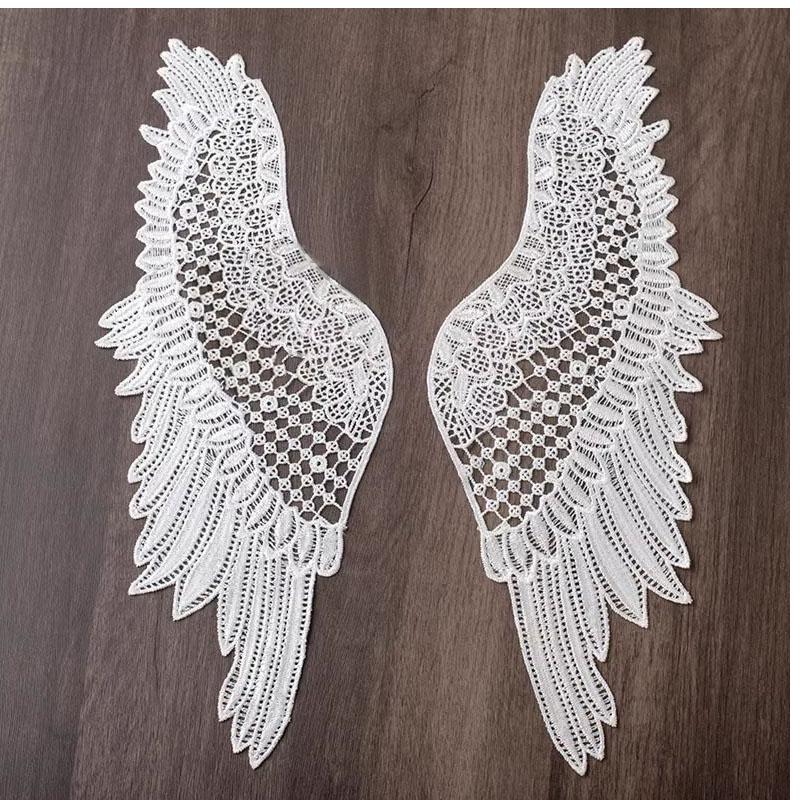 1 Paar Schwarz Weiß Stickerei Flügel Für Kleidung Kleid Dekoration Aufnäher 14*36.5CM