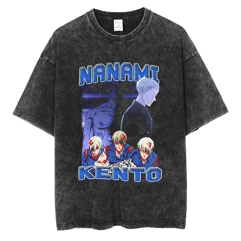 Anime Jujutsu Kaisen Print T Shirt Men Summer Zenin Maki Streetwear Tshirt Oversized Vintage Washed Short Sleeve Casual Tshirt