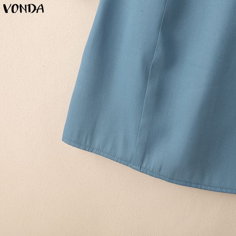 VONDA Elegante Damen Reverskragen Langarm Knöpfe Lässig Büro Dünne Hemden Kleid