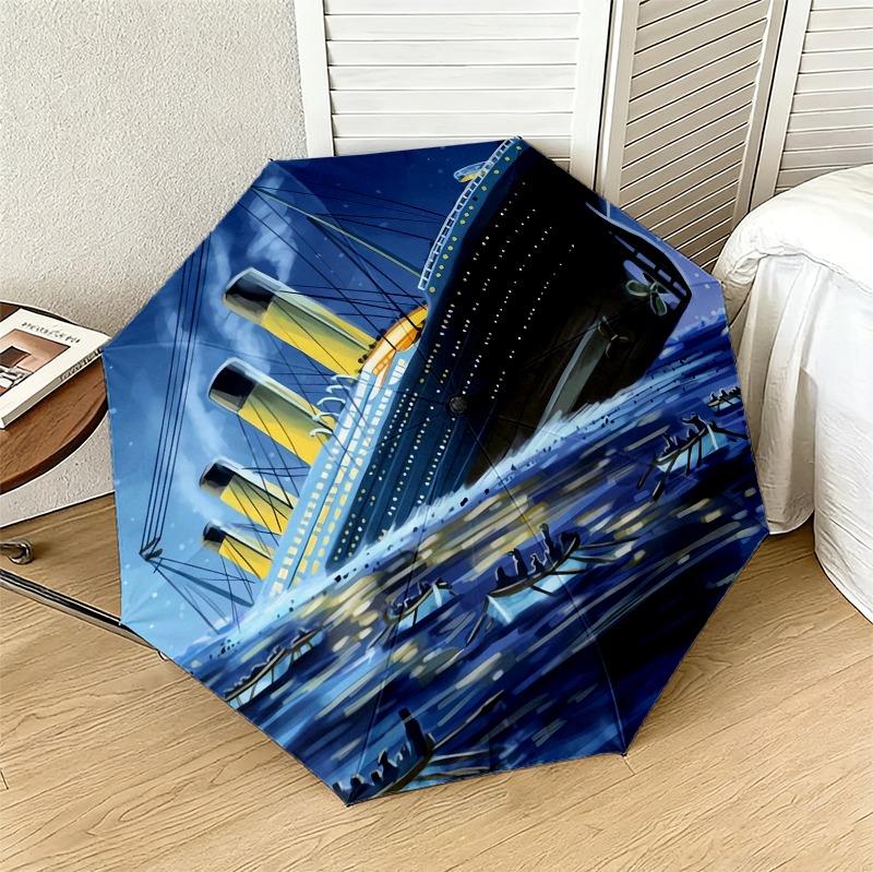 Titanic Portable 3 Folds Umbrella Portable Windproof Folding Rain Umbrella For Travel Outdoor Sun Protection Travel Outdoor Gift