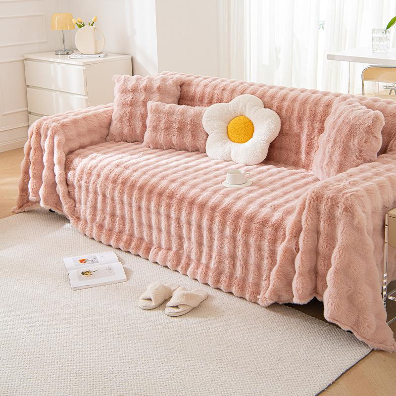Rabbit Plush Thickened Winter Sofa Cushion Non-Slip Plush Cushion Warm Sofa Cover Plush Cover Cloth