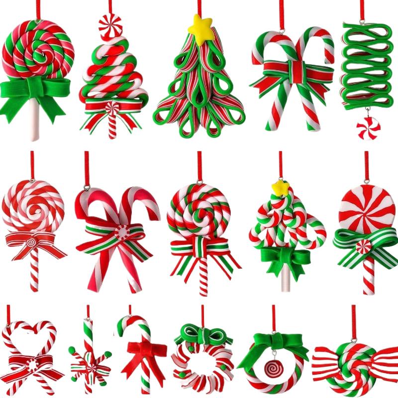 16Pcs Wooden Christmas Lollipop Ornaments - Colorful Candy Cane Peppermint Pendants | Xmas Tree Hanging Decor & DIY Craft Supply