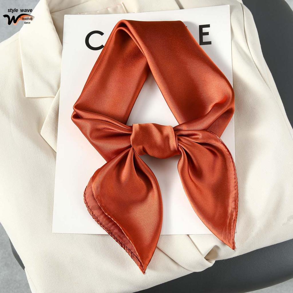 Monochromatic 70s-Style Faux Silk Scarf: Solid Color, Versatile, Sun Protection Headscarf for Women