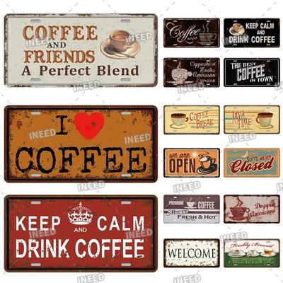 Metall Blechschilder Kaffee Nummernschild Vintage Metallplaketten Retro Blechschild für Café Küche Zuhause Wohnzimmer Tür Wandkunst Dekor