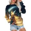 Autumn Winter Fashion Christmas Series Christmas Tree Elk Printed Pocket Round Neck Hoodie