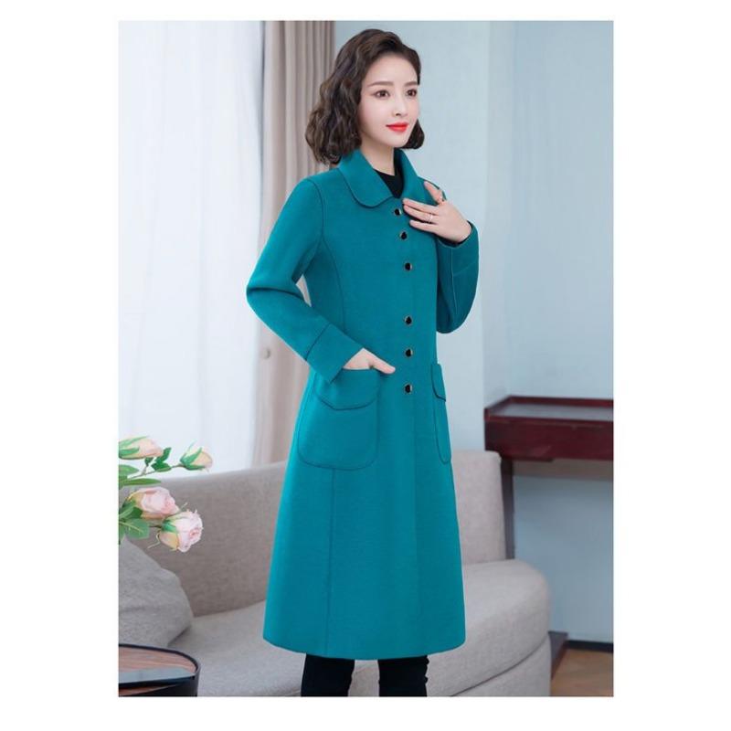 Elegant Pure Color Double Faced Wool Coat Women Slim Fit Mid Long High Quality Autumn Winter Trench Coat